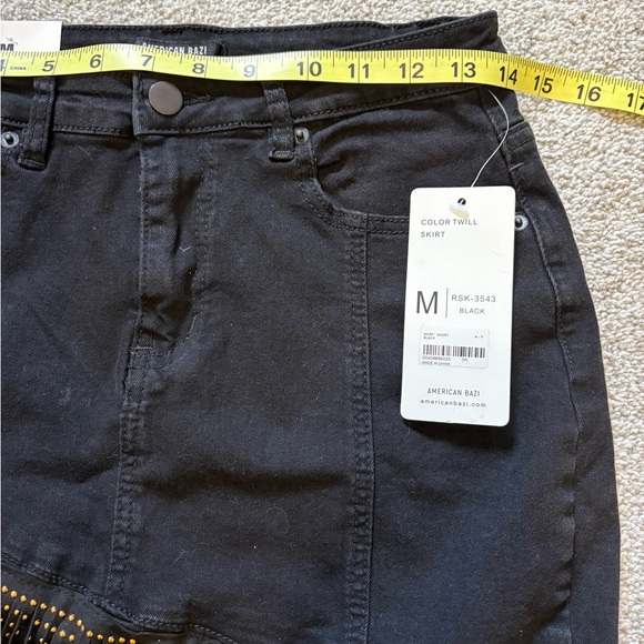 American Bazi Y2K Grunge Gold Fringe Studded Western Black Mini Skirt - Picture 4 of 7